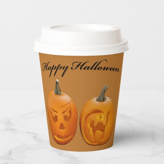 ハッピーハロウィン 2つのカボチャ 紙コップ (正面)