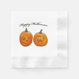 ハッピーハロウィン 2つのカボチャ 縁ありカクテルナプキン