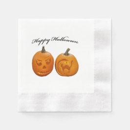 ハッピーハロウィン 2つのカボチャ 縁ありカクテルナプキン