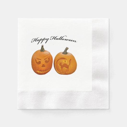 ハッピーハロウィン 2つのカボチャ 縁ありカクテルナプキン (正面)