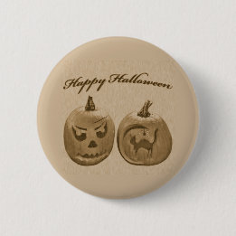 ハッピーハロウィン 2つのカボチャ 缶バッジ