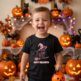 ハッピーハロウィン Pinkoween ビンテージ 黒猫の魔女 トドラーTシャツ