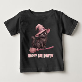 ハッピーハロウィン Pinkoween ビンテージ 黒猫の魔女 ベビーTシャツ