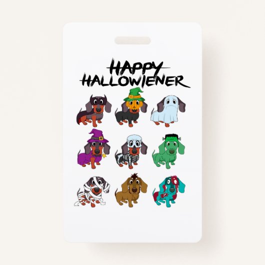 ハッピーハロウィーニーティーハロウィーンダッシュンドッグアイディア バッジ (正面)