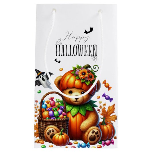 ハッピーハロウィーンかわいいウィザードベア スモールペーパーバッグ (正面)
