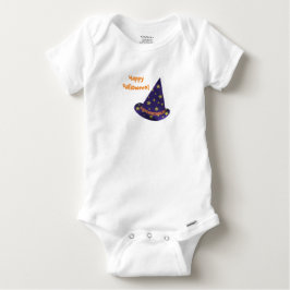 ハッピーハロウィーン パープル ウィザード ハット 幼児用Tシャツ ベビーTシャツ