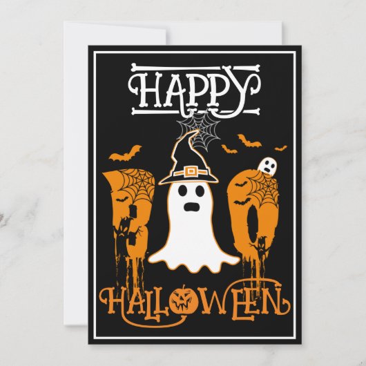 ハッピーハロウィーン ブー 白いお化け 怖いパーティー 招待状 (正面)