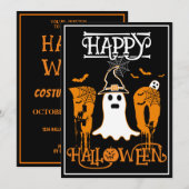ハッピーハロウィーン ブー 白いお化け 怖いパーティー 招待状 (正面/裏面)