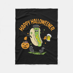 ハッピーハロウエナーカワイイハローウィンパーティホットドッグビー フリースブランケット