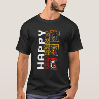 ハッピーハロサンキューマスウィッチルグリムサンタチキンC Tシャツ