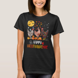 ハッピーハロサンキューマスチキンファミリングクリスマス Tシャツ