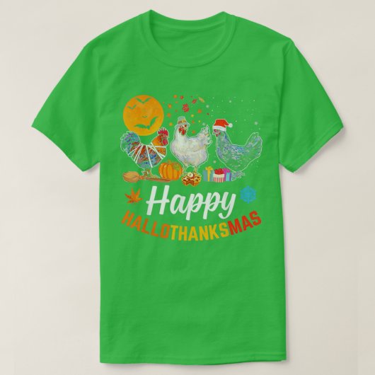 ハッピーハロサンキューマスハロウィンサンクスギビングクリスマスC Tシャツ (デザイン正面)