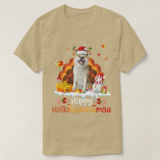 ハッピーハロサンキュー マス ハロウィン 感謝祭 クリスマス Tシャツ (デザイン正面)