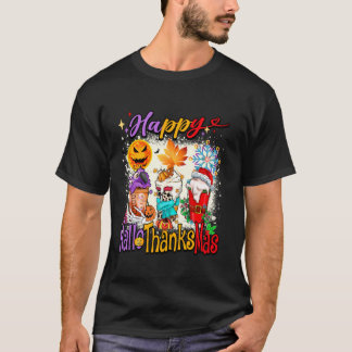 ハッピーハロサンクサスラテハロウィンサンクスギビング Tシャツ