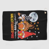 ハッピーハロサンクサス格言ハロウィンサンクスギビング ゴルフタオル (横)