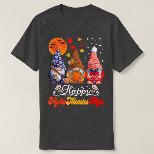 ハッピーハロサンクサス格言ハロウィンサンクスギビング Tシャツ (デザイン正面)
