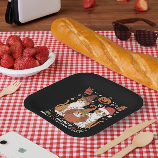 ハッピーハロサンクサス猫ハロウィンクリスマス ペーパープレート (ピクニック)