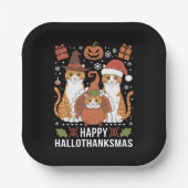 ハッピーハロサンクサス猫ハロウィンクリスマス ペーパープレート (正面)