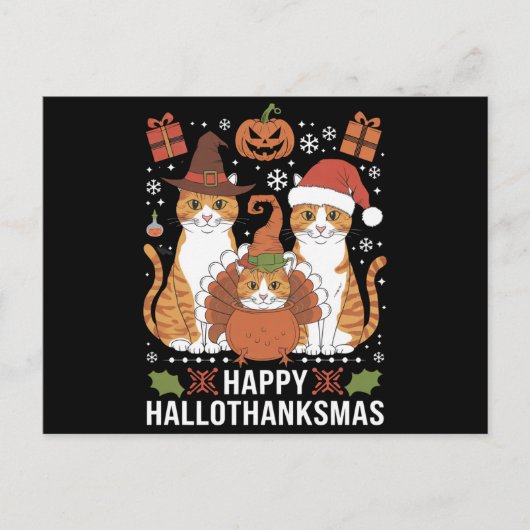 ハッピーハロサンクサス猫ハロウィンクリスマス ポストカード (正面)
