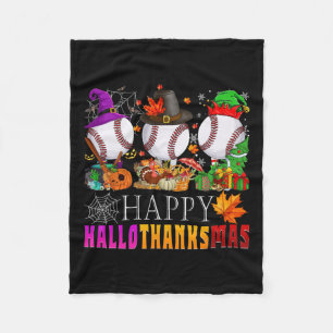 ハッピーハロサンクサス野球ハロウィンサンクスギヴィ フリースブランケット