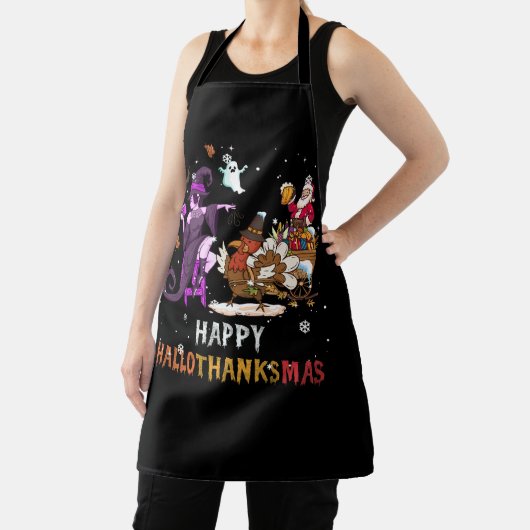 ハッピーハロサンクサス面白いハロウィンサンクスギビング エプロン (インサイチュ)