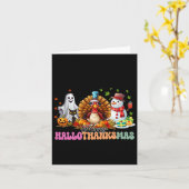 ハッピーハロサンクサス面白いハロウィンサンクスギビング カード (黄色い花)