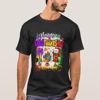 ハッピーハロサンクサムガラスハロウィンサンクスギビング Tシャツ