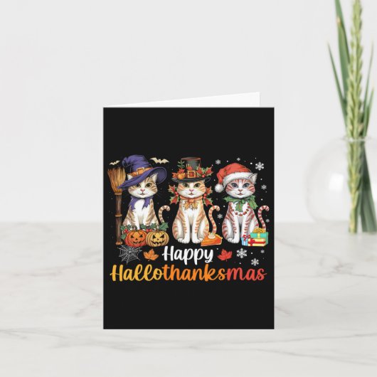 ハッピーハロサンクサムキャッツ猫ハロウィンサンクスギビングC カード (正面)