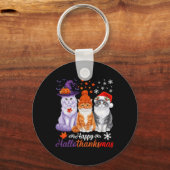 ハッピーハロサンクサムキャッツ猫ハロウィンサンクスギビングC キーホルダー (正面)