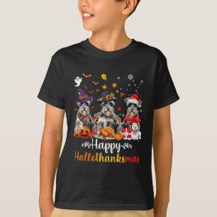ハッピーハロサンクサムスシュナウザードッグハロウィーンクリス Tシャツ