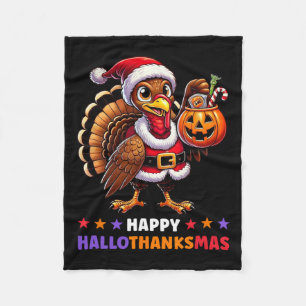 ハッピーハロサンクサムハロウィンサンクスギビングクリスマスF フリースブランケット