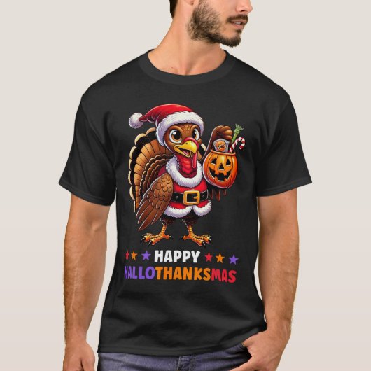 ハッピーハロサンクサムハロウィンサンクスギビングクリスマスF Tシャツ (正面)