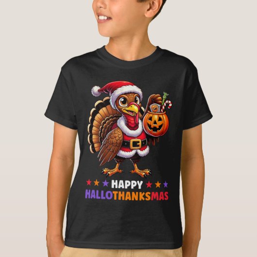 ハッピーハロサンクサムハロウィンサンクスギビングクリスマスF Tシャツ (正面)