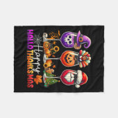 ハッピーハロサンクサムハロウィンサンクスギビング フリースブランケット (正面(横))