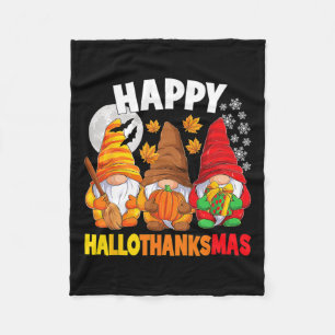 ハッピーハロサンクサムハロウィンサンクスギビング フリースブランケット
