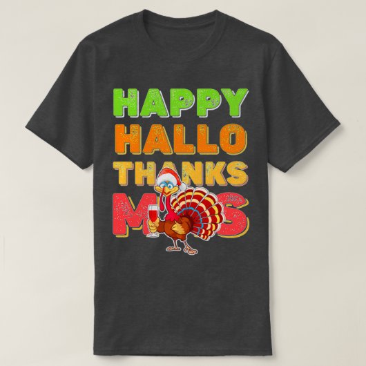 ハッピーハロサンクサムハロウィンサンクスギビング Tシャツ (デザイン正面)