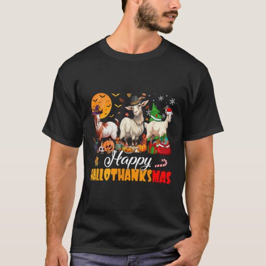 ハッピーハロサンクサムヤギHalloween Thanksgiving C Tシャツ (正面)