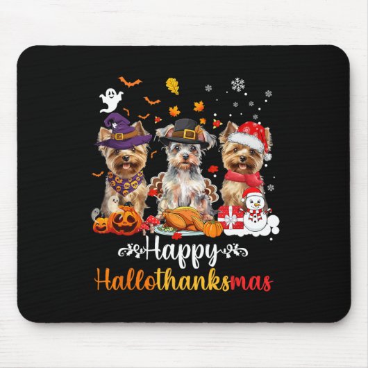 ハッピーハロサンクサムヨークシャードッグハロウィーンクリス マウスパッド (正面)