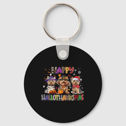 ハッピーハロサンクサムヨークシャードッグ恋人ハロウィーン キーホルダー (正面)