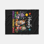 ハッピーハロサンクスハローウィーンコーヒー感謝していラテ フリースブランケット (正面(横))