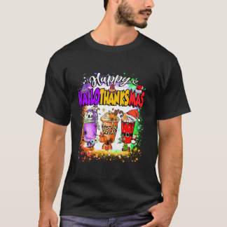 ハッピーハロサンクスパンプキンスパイスラテハロウィーン Tシャツ