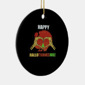 ハッピーハロサンクスマスおもしろいホリデーシーズンマッシュアップ セラミックオーナメント (右)