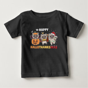 ハッピーハロサンクスマスキャットクリスマスゾウ ベビーTシャツ
