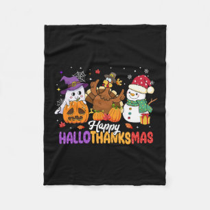 ハッピーハロサンクスマスキュート幽霊ハロウィンサンクスシ フリースブランケット