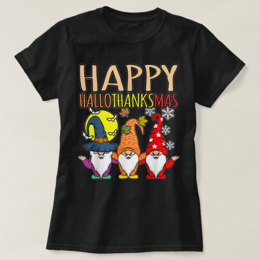 ハッピーハロサンクスマスクリスマスハロウィンサンクスギフ Tシャツ (デザイン正面)