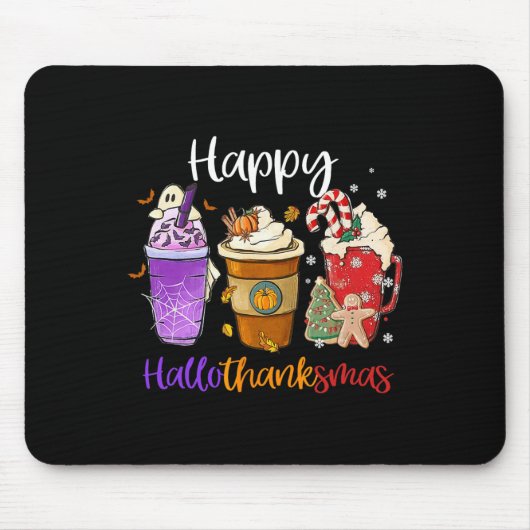 ハッピーハロサンクスマスコーヒーラテハロウィン感謝してい マウスパッド (正面)