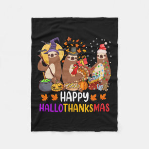 ハッピーハロサンクスマススロスハロウィンクリスマスファル フリースブランケット
