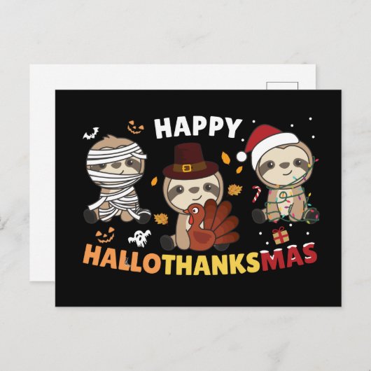 ハッピーハロサンクスマススロッスクリスマスホリデーポスト ポストカード (正面/裏面)