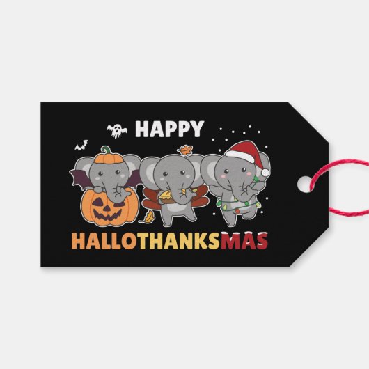 ハッピーハロサンクスマスゾウのクリスマスゾウ ギフトタグ (正面(横))
