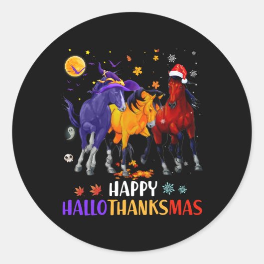 ハッピーハロサンクスマスホースハロウィンサンクスギビング ラウンドシール (正面)